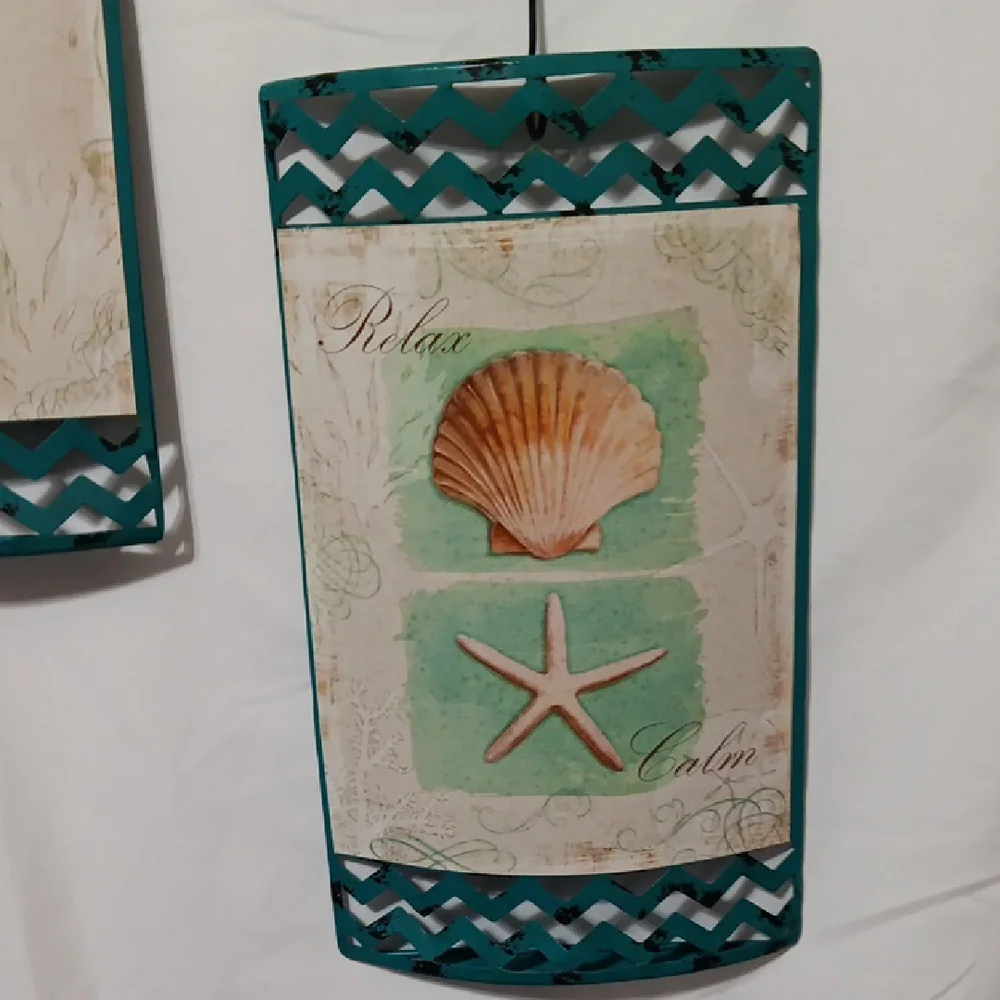 Teal and Beige Seashell Wall Art Pair